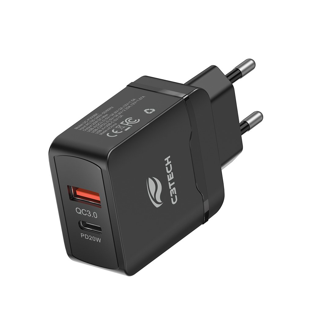 65 Carregador Tomada USB e C, Carga Rápida 3a 20w, Uc-p200bk C3Tech - Imagem 1
