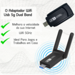 Adaptador USB Wi-Fi 1300mpbs Dualband 5ghz - Imagem 2