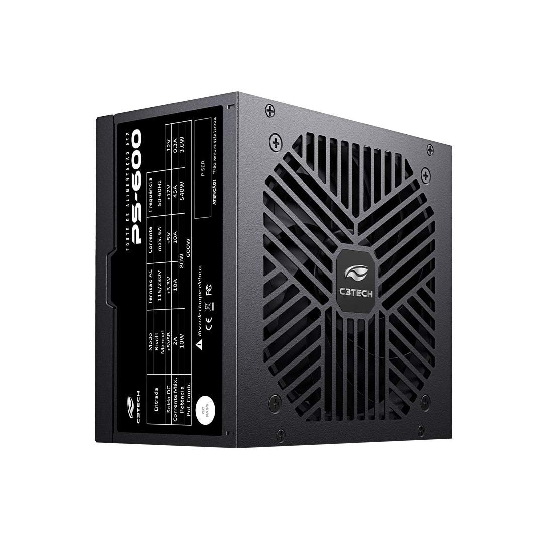 5993 Fonte PC Atx 600W Ps-600bk Preta C3Tech Sem cabo - Imagem 1